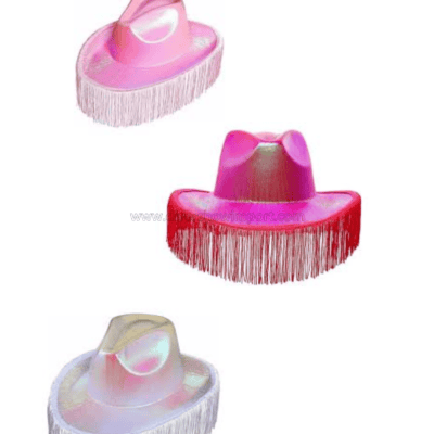 sombrero cowboy tornasolado con flecos blanco